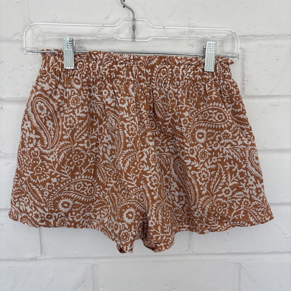 Girls Janie And Jack Kids Size 12 Brown White Elastic Waist Lined Paisley Shorts - Picture 2 of 12